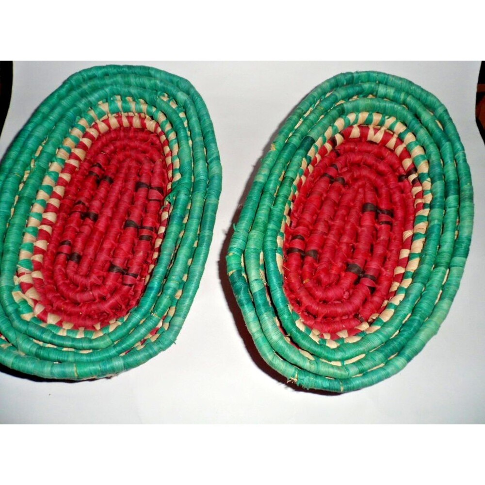 Watermelon Rafia Bowls Woven Set of 6 Stacking Party Picnic Natural Summer Patio